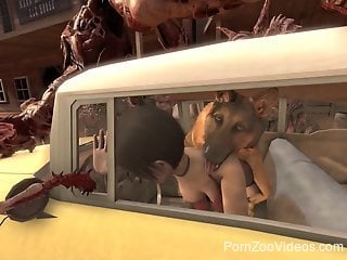 Ada Wong getting fucked by a sexy dog in a parked car