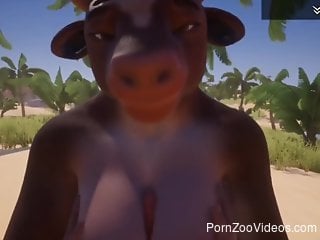 Sexy anthropomorphic cow gets fucked on a beach