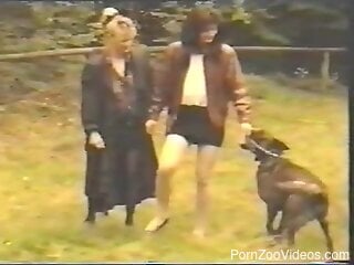 Insolent women combine sexy lesbian XXX wit dog zoophilia